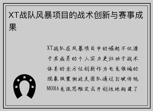 XT战队风暴项目的战术创新与赛事成果